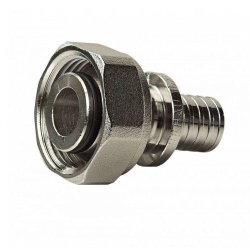 Соединитель латунный Дн 20-3/4" никелированный для PE-X труб под евроконус с накидной гайкой RAUTITAN Rehau в Казани