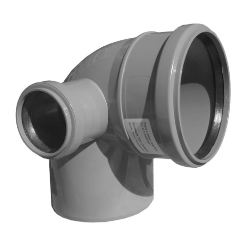 Отвод канализационный PP-H с выходом левый серый Дн 110-110 87гр б/нап в/к VALFEX в Казани