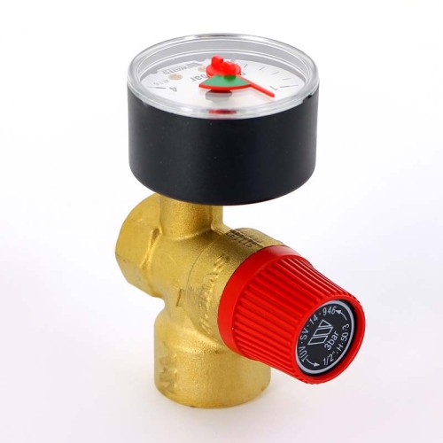 Клапан предохранительный латунный пружинный с манометром с внутренней резьбой SVM30 Watts 15 мм 1/2" в Казани