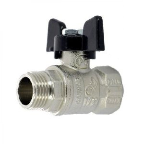 Кран запорный латунный стандартнопроходной с ручкой-бабочкой ВР-НР Ру 40 Bugatti 607 Bugatti 15 мм 1/2" в Казани