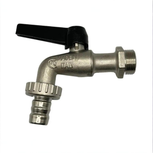 Кран шаровый латунный угловой стандартнопроходной с ручкой-рычагом НР-штуцер Ру 16 Bugatti 689 Bugatti 14 мм 3/4" в Казани