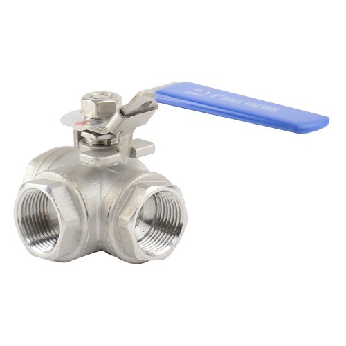 Кран запорный трехходовой нержавеющий ВР (ВН) стандартнопроходной ручка-рычаг Ру 64 AISI 316 NK 10х73 мм 3/8" в Казани