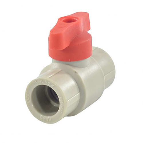 Кран полипропиленовый PP-R запорный прямой стандартнопроходной с внутренней пайкой серый ручка-бабочка Ру 25 VALFEX 20 мм ГОСТ 32415-2013 в Казани